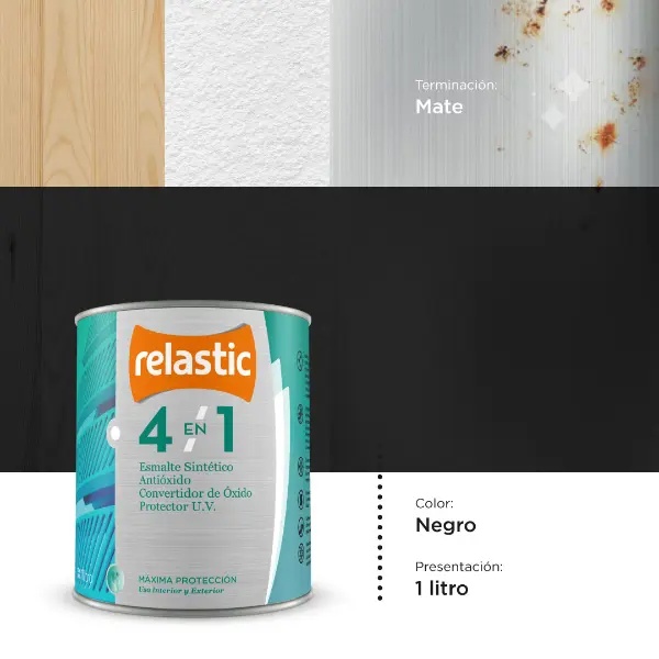 [NM1] 4 en 1 Esmalte Multifunción Mate (Negro, 1 Litro)