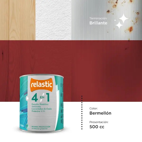 [41B05] 4 en 1 Esmalte Multifunción Brillante (Bermellon, 0.5 Litro)