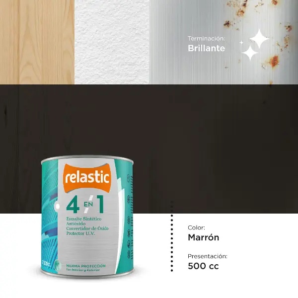 [41M05] 4 en 1 Esmalte Multifunción Brillante (Marrón, 0.5 Litro)