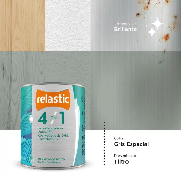 [41GE1] 4 en 1 Esmalte Multifunción Brillante (Gris Espacial, 1 Litro)