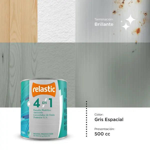 [41GE05] 4 en 1 Esmalte Multifunción Brillante (Gris Espacial, 0.5 Litro)