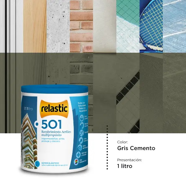 [501GC1] 501 Recubrimiento Multipropósito Mate (Gris Cemento, 1 Litro)