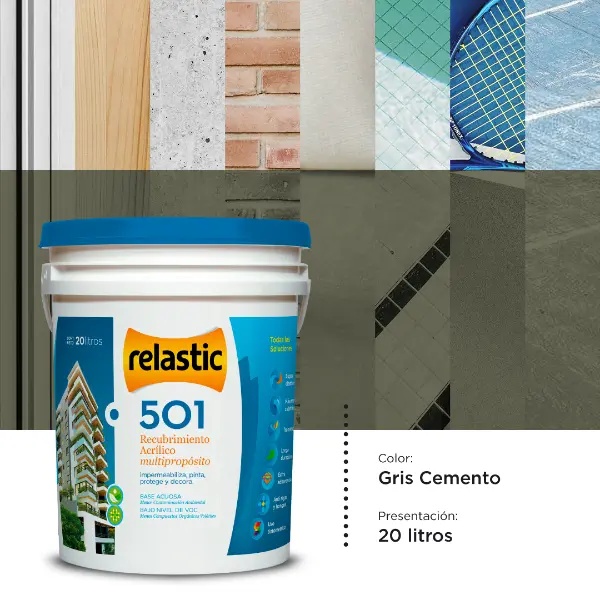 [501GC20] 501 Recubrimiento Multipropósito Mate (Gris Cemento, 20 Litros)
