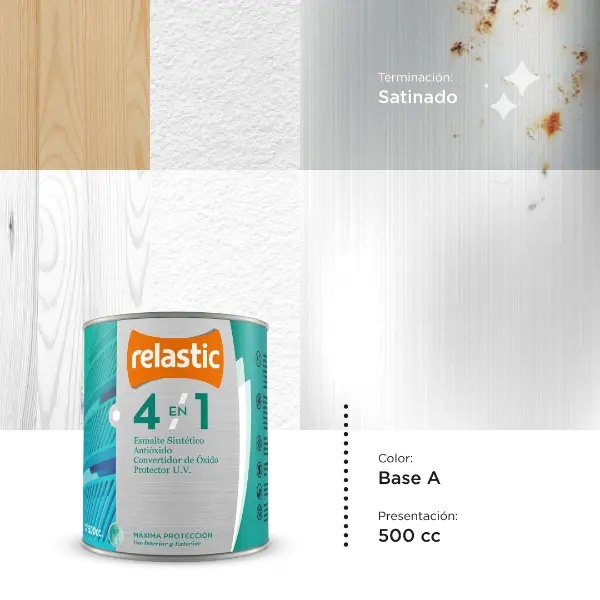 [41BAS05] 4 en 1 Esmalte Multifunción Satinado (Base A, 0.5 Litro)