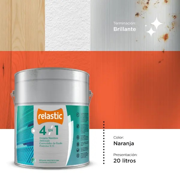 [41N20] 4 en 1 Esmalte Multifunción Brillante (Naranja, 20 Litros)